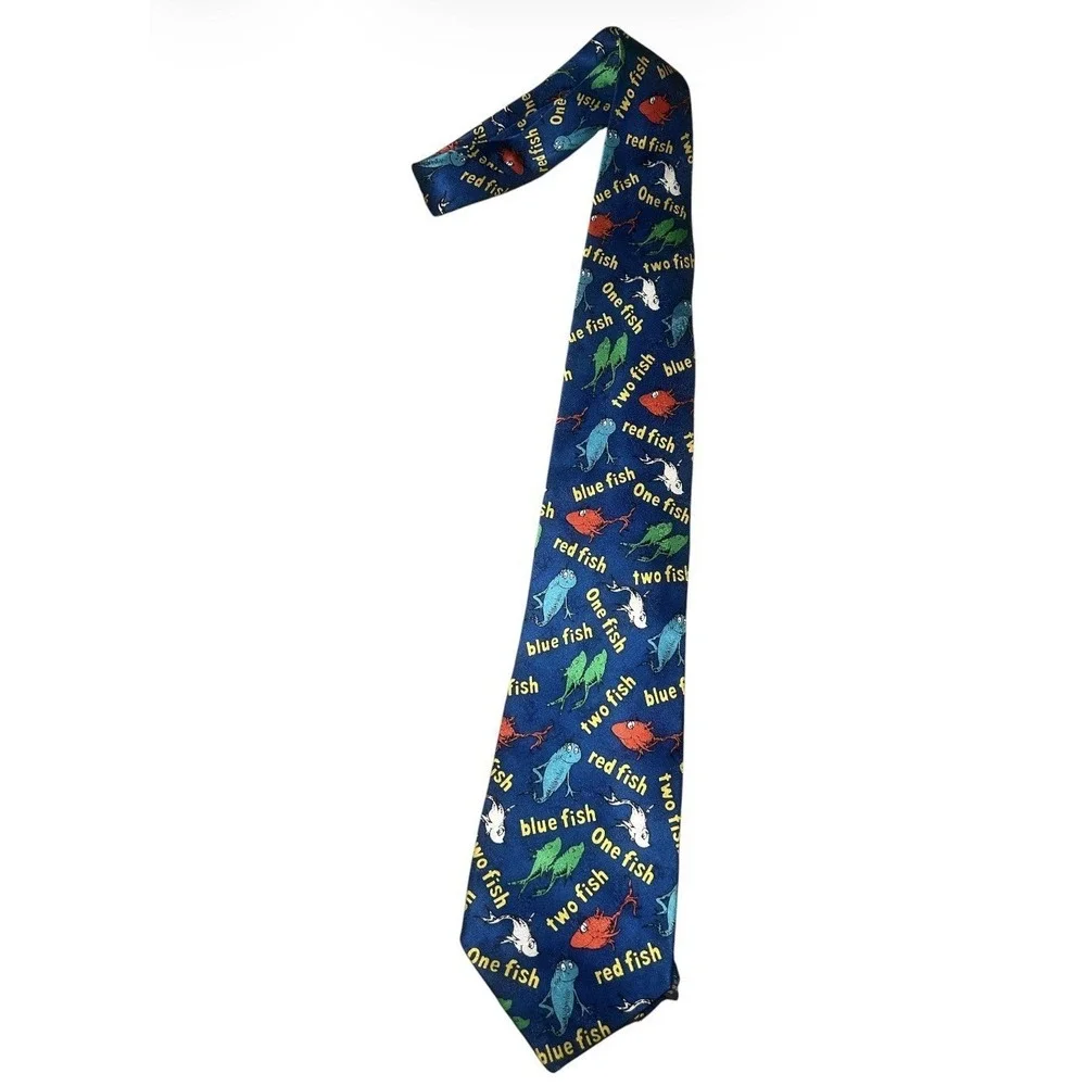 Dr Seuss One Fish Two Fish‎ Blue Tie Teacher Books Read Reading Week School  VTG